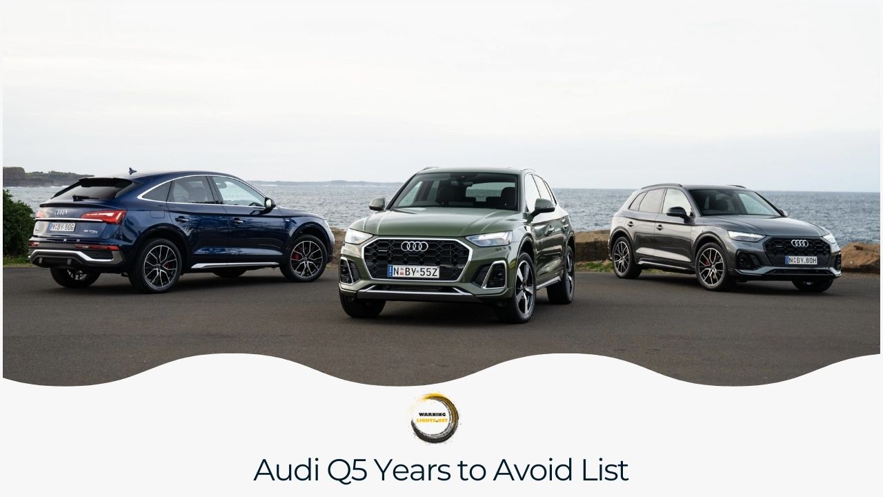 A list identifying specific Audi Q5 model years known for having notable issues or less reliability.