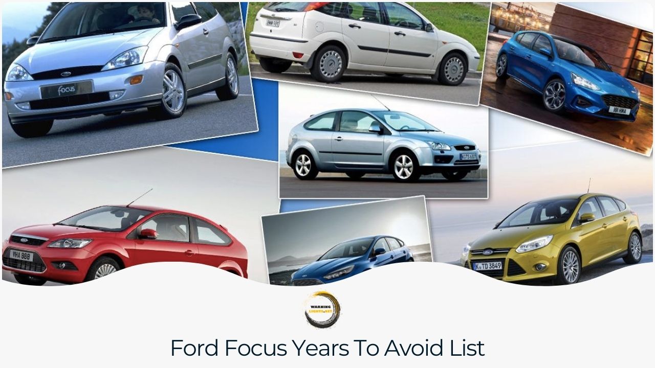 A list highlighting specific model years of Ford Focus with notable issues.